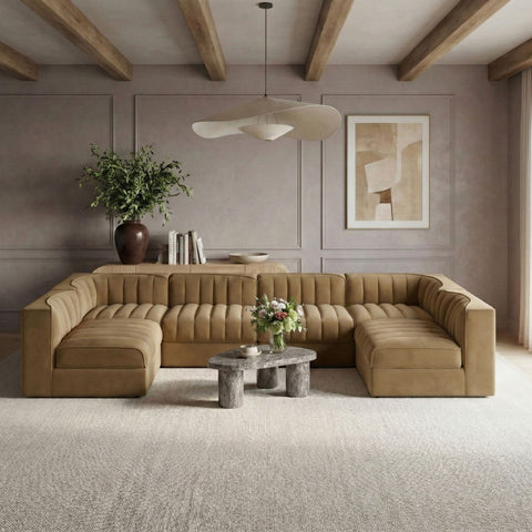 Rummi - Armless Velvet Performance Fabric Upholstered 6 Piece Modular Sectional