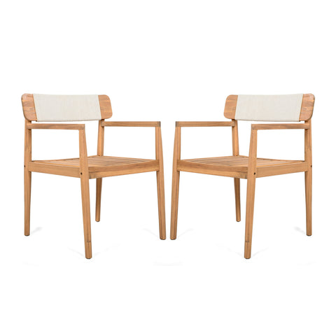 Creative Braided Acacia Wood Outdoor Dining Table And Chairs With Armrests (Set of 2) - Teak / White