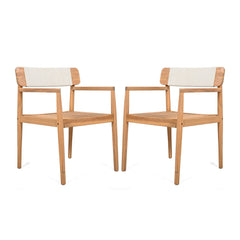 Creative Braided Acacia Wood Outdoor Dining Table And Chairs With Armrests (Set of 2) - Teak / White
