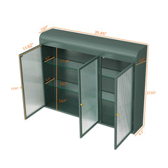 Arched Wall Mounted Cabinet, 3 Door Storage For Kitchen - Dark Green