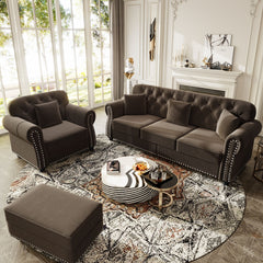 Upholstered Sofa Set With Nailhead Trim And Rolled Armrests, Includes Pillows