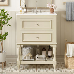 Bathroom Vanity With Sink, 2 Drawers Storage Cabinet, Open Shelf