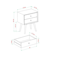 Mid Century Modern Double Drawer Nightstand - Caramel