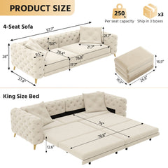 3 In 1 Convertible Sleeper, Deep Seat Pull Out Sofa Bed, Button Tufted