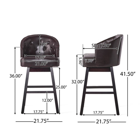 Mellifluous - 360 Degree Swivel Bar Stool With Stunning Nailhead Trim, (Set of 2)