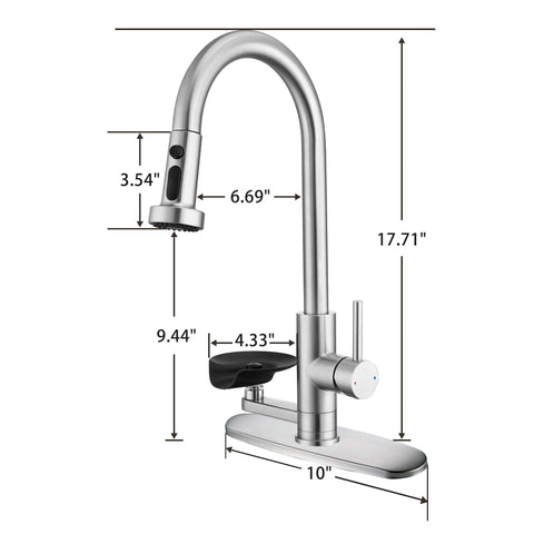 3 In 1 Kitchen Faucet With Press Type Glass Rinser, High Arc Pull Down Sprayer