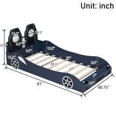 Race Car Shaped Platform Bed With LED And Upholstered Backrest In