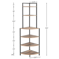 6 Tier Corner Open Shelf Modern Bookcase Wood Rack Freestanding Shelving Unit, Plant Album Trinket Sturdy Stand Small Bookshelf Space-Saving For Living Room Home Office Kitchen Small Space - Rustic Brown