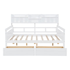 Daybed, Wood Slat Support, With Bedside Shelves And Two Drawers