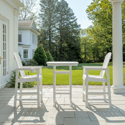 Outdoor Bar Height Adirondack Patio Chair With Cup Holder And Armrests All Weather UV Resistant - White