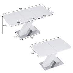 Rectangle Dining Table, Stretchable, X Shape Legs - White