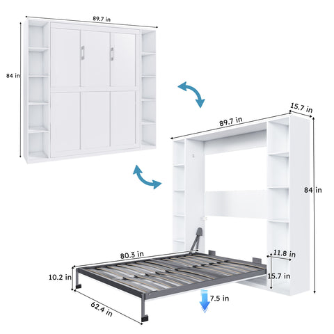 Queen Murphy Bed With Storage Cabinet - White