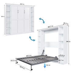 Queen Murphy Bed With Storage Cabinet - White