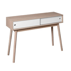 Rustic Entryway Console Table With Sliding White Doors And Wood Legs - Natural