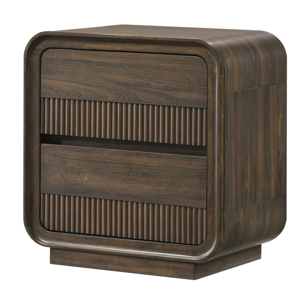 Flair Rounded Edges Nightstand, 2 Drawer Storage - Brown