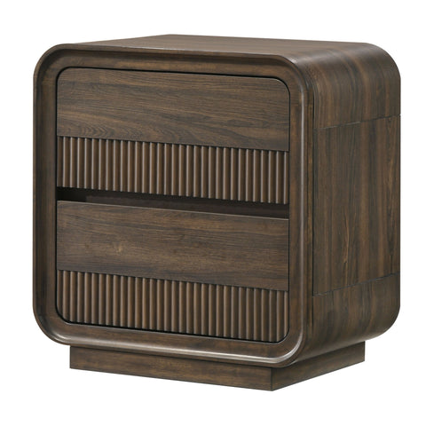 Flair Rounded Edges Nightstand, 2 Drawer Storage - Brown