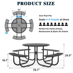 Round Outdoor Steel Picnic Table 46" With Umbrella Pole