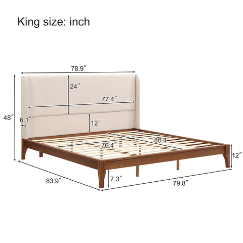 King Size Platform Bed With Upholstered High Headboard - Brown