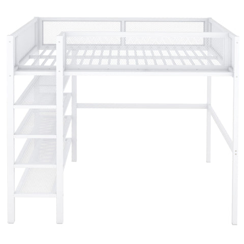 Loft Bed With 4 Tier Shelves And Storage