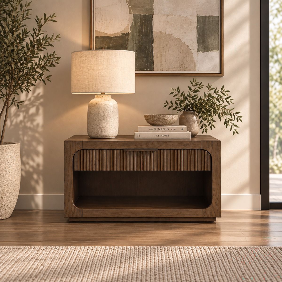 Leanna - Nightstand With Wood Top - Brown Oak