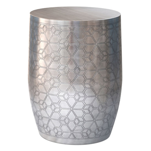 Johnsen - Geometric Pattern Accent Table - Antique Silver