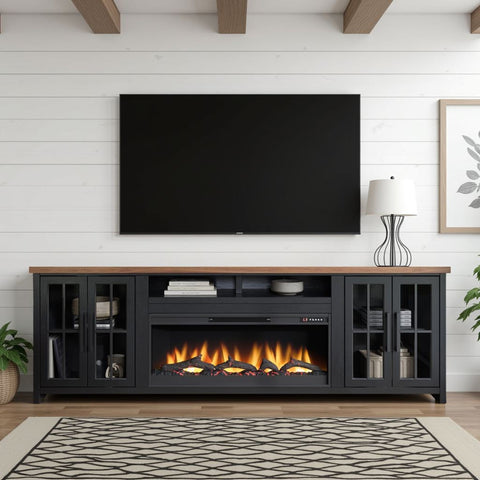 Essex - Fireplace TV Stand Console For TVs Up To 100" - Black, Whiskey