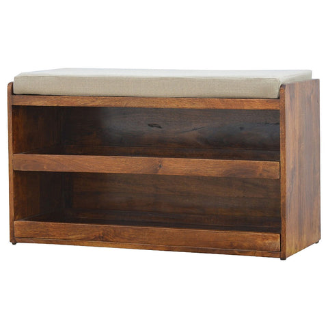 Pull Out Shoe Bench - Chestnut / Mud Linen