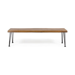 Zion - Industrial Wood And Metal Rectangular Bench With Faux Live Edge Design - Teak