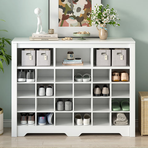 24 Shoe Cubby Console, Shoe Cabinet - White