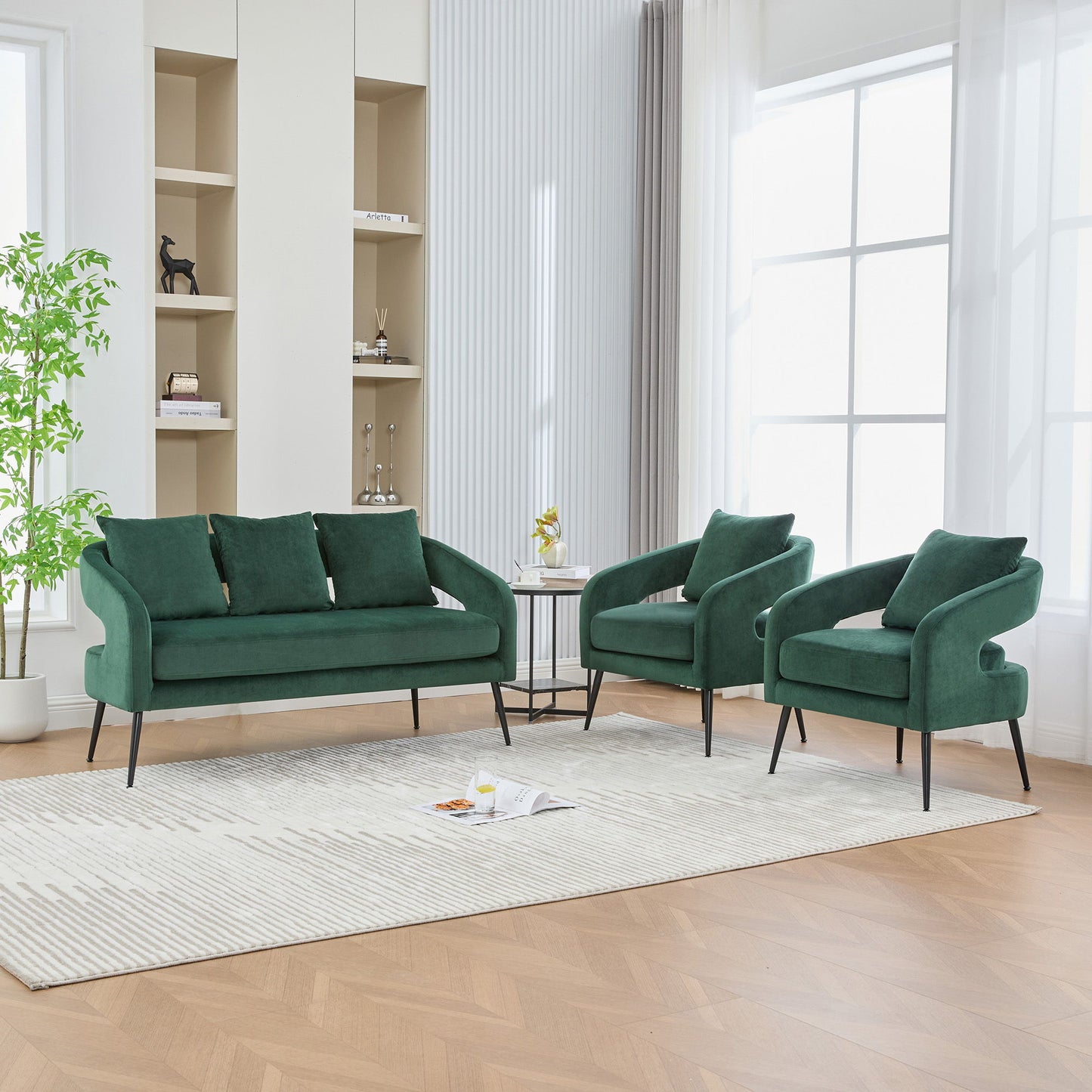 3 Piece Living Room Set, Loveseat & 2 Accent Chairs