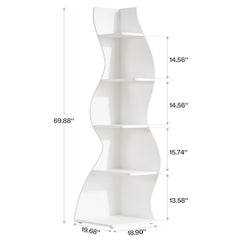 5 Tier Wavy Corner Bookshelf And Plant Stand For Living Room