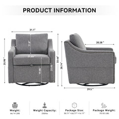 Linen Fabric 360° Swivel Accent Chair With Upholstered Back Pillow And Rivet Armrest