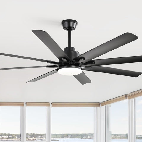 Smart Ceiling Fan With 8 Blades, Voice Remote Control, 6 Wind Speeds, Reversible DC Motor, 3 Color Lighting - Black