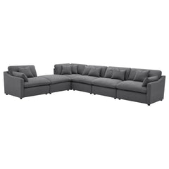 6 Piece Upholstered Modular Sectional Sofa With Reversible Cushions And Ottoman - Charcoal