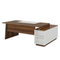 L-Shaped Executive Desk With Storage Cabinet And Shelves For Home Office - White / Walnut