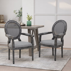 French Country Style Wood And Cane Upholstered Dining Chair Set