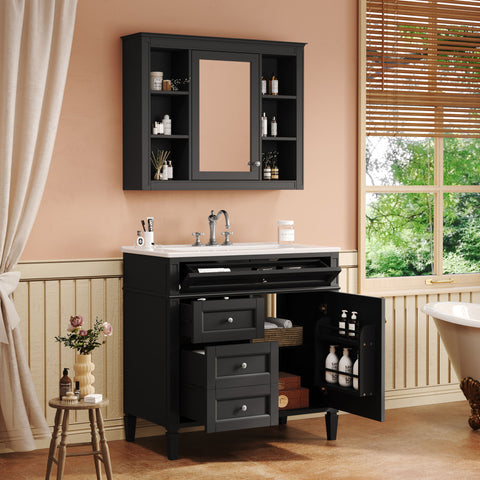 Bathroom Vanity With Mirror Cabinet, Storage Cabinet With 2 Soft Closing Doors And 4 Drawers, Undermount Sink