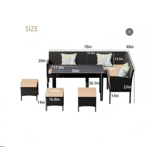 7 Piece Outdoor Furniture Set Waterproof Cushions Glass Table