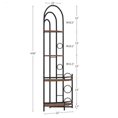 4 Tier Corner Bookshelf, Modern Style, Plant Stand With Metal Frame - Antique Brown / Black