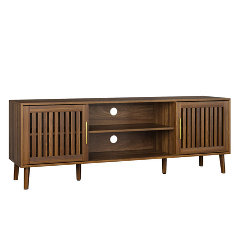 TV Stand With 2 Grille Door Cabinets And Adjustable Storage Rack, Suitable For Medieval Modern TV Cabinets, Entertainment Center With Storage Space - Walnut Wood