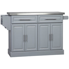 Homcom - Rolling Kitchen Island With Storage, Portable Kitchen Cart With Stainless Steel Top, 2 Drawers, Spice, Knife And Towel Rack And Cabinets