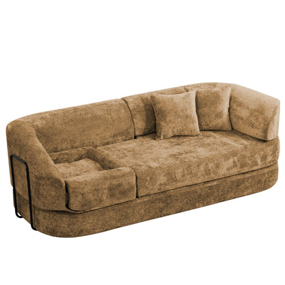 3 Seater Sofa With Built In Pet Bed Nook, Curved Design And 2 Throw Pillows