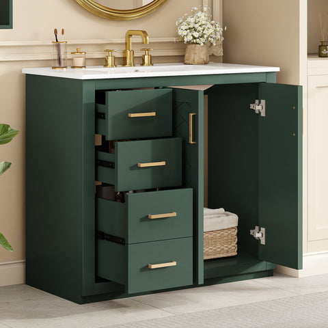 Bathroom Vanity With Sink, Storage Cabinet, Freestanding Set With 3 Drawers & Soft Closing Doors - Green