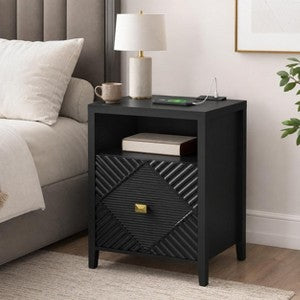 48-MESITAS DE NOCHE / NIGHTSTANDS #1 - BEIGE CON ESTACIÓN DE CARGA - SET DE 2 - $299
