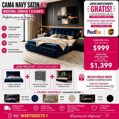 CAMA AZUL KING SIZE SOLAMENTE-King Size Upholstered Bed Frame, Modern Minimalist Style with Segmented Plump Compressed Sponge Headboard, Shiny velvet & Sturdy Leg Support, Mattress Not Included-Dark Blue