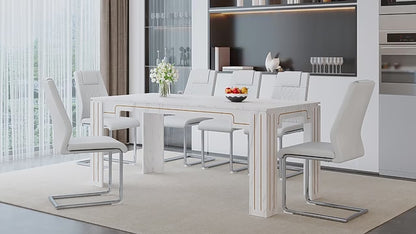 Comedor Rectangular 6 Puestos - Mármol y Plateado 48 - 016