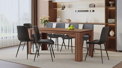 Comedor Rectangular 6 Puestos - Madera de Nogal y Poliuretano Sintético Negro 48 - 006