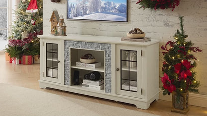 48 - TV STAND #8 - 58" Modern TV Stand with 2-Door Storage, Faux Stone Media Console Cabinet, Cherry Large Entertainment Center for Living Room