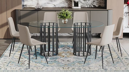 Comedor Ovalado de Vidrio Templado 6 Puestos - Metal y Sintético Gris 48 - 018