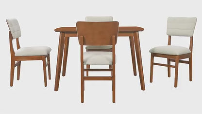 COMEDOR #11-Farmhouse Dining Table Set for 4, Wood Kitchen Table & 4 Upholstered Chairs with Sturdy Rubber Wood Frame, Padded Seat, Curved Backrest, Space-Saving Dinette Set for Dining Room, Brown+Biege